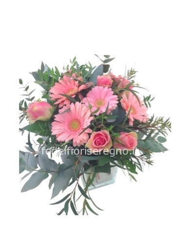 Bouquet di gerbere e rose con colori a richiesta